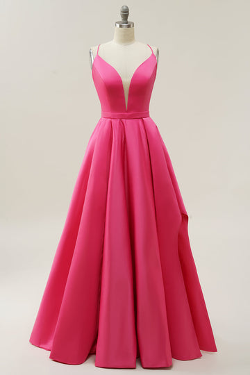 Fuchsia Halter A-Line Prom kjole